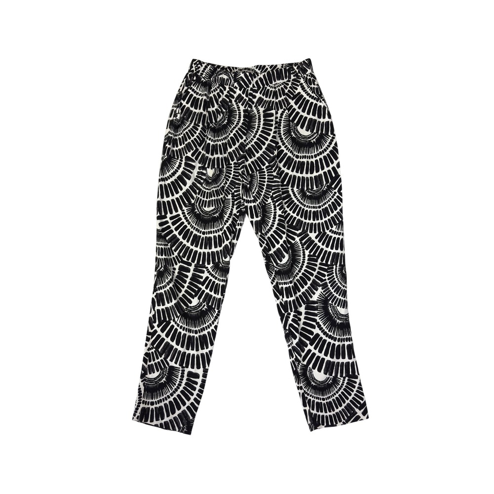 Trina Turk Black & White Geometric Boho High Rise Straight Leg Pants Size Small